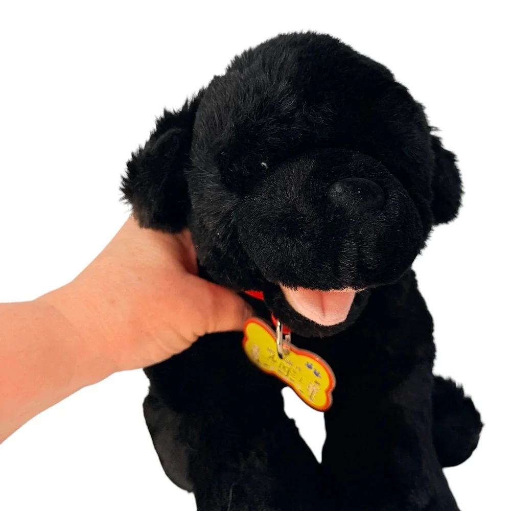 Build-A-Bear‎ Black Lab Dog Retired Plush Black Red Collar Tag Puppy BABW